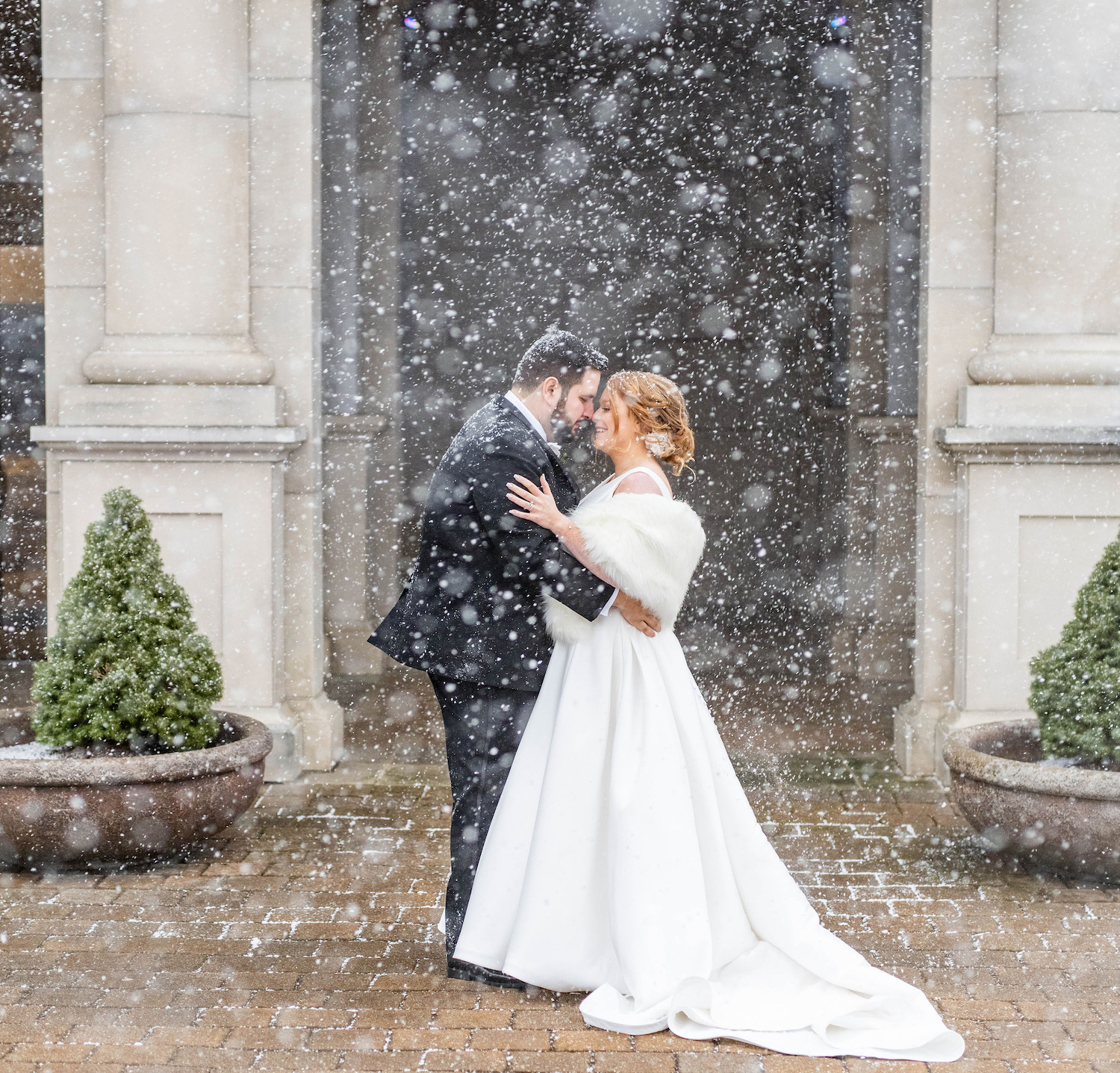 Small Bride and Groom in Snow