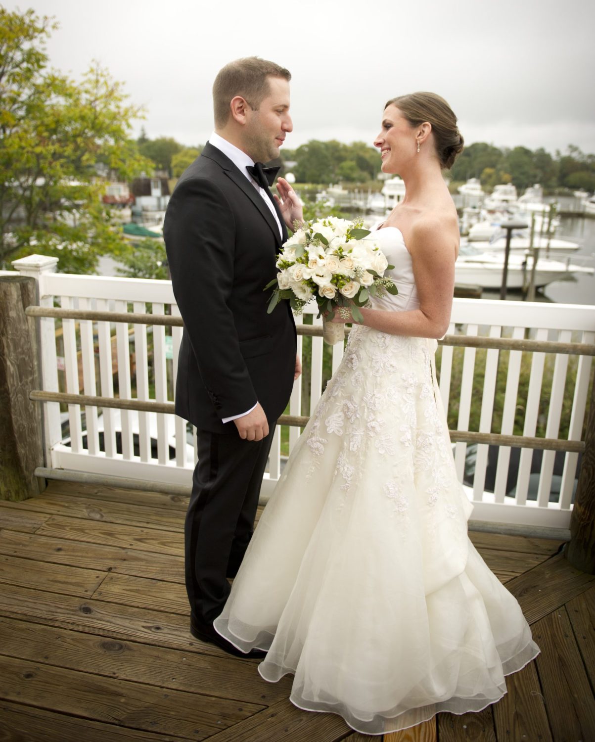Bride and groom at marina