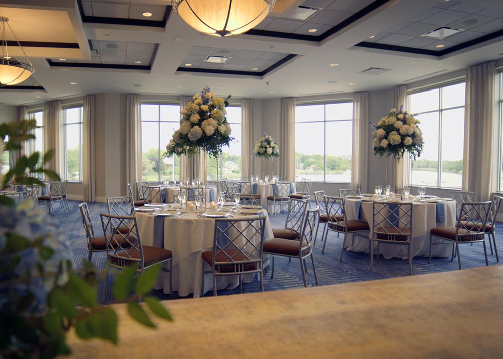 Sea Star Ballroom decorated and set for a wedding reception